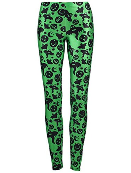 Sister Amy Women's Halloween Pumpkin Skulls Printed Ankle Elastic Tights Legging Halloween