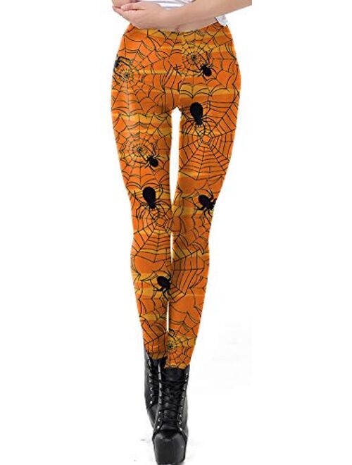 Sister Amy Women's Halloween Pumpkin Skulls Printed Ankle Elastic Tights Legging Halloween