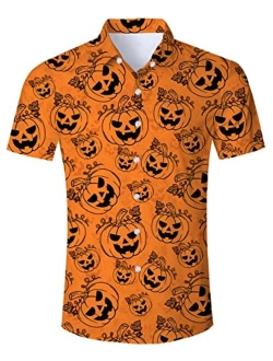 ALISISTER Mens Ugly Halloween Button Down Dress Shirt Short Sleeve Novelty Top