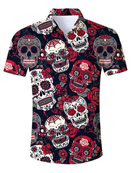 ALISISTER Mens Ugly Halloween Button Down Dress Shirt Short Sleeve Novelty Top