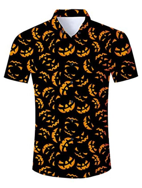 ALISISTER Mens Ugly Halloween Button Down Dress Shirt Short Sleeve Novelty Top