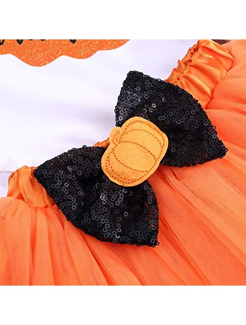 4PCS My 1st Halloween Baby Girls Pumpkin Romper +Tulle Tutu Skirt+Leg Warmer Headband Outfits Set