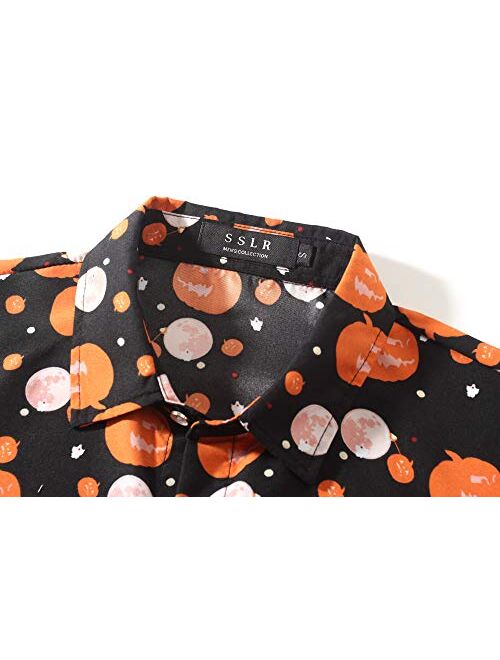 SSLR Men's Skull Skeleton Button Down Short Sleeve Halloween Shirt