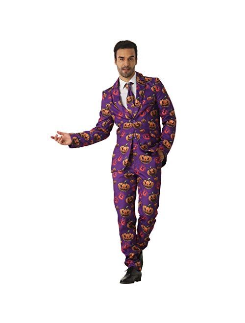 EraSpooky Halloween Pumpkin Suits for Men Comes with Jacket Pants and Tie