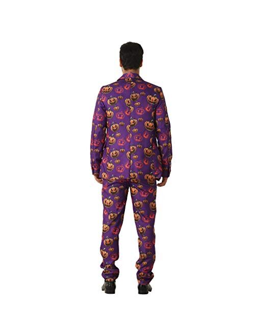 EraSpooky Halloween Pumpkin Suits for Men Comes with Jacket Pants and Tie