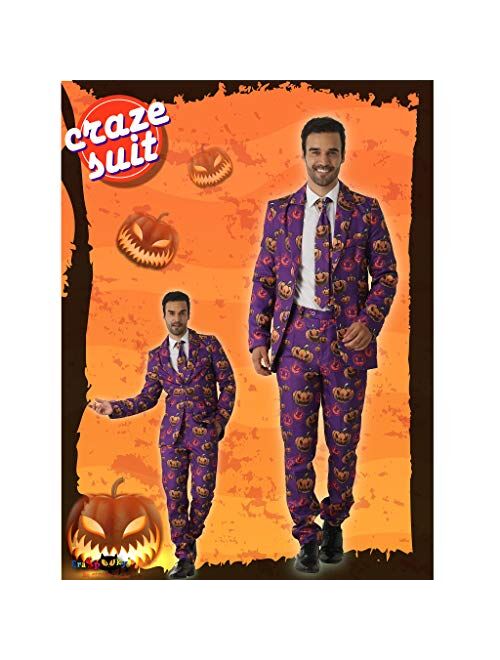 EraSpooky Halloween Pumpkin Suits for Men Comes with Jacket Pants and Tie