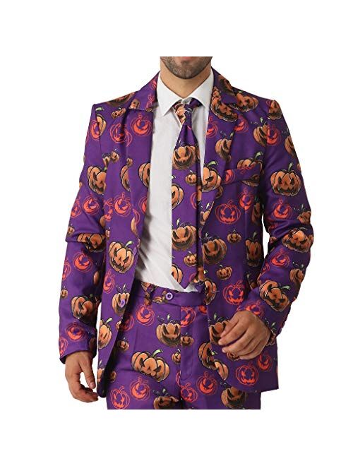 EraSpooky Halloween Pumpkin Suits for Men Comes with Jacket Pants and Tie