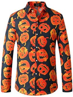 SSLR Men's Fun Button Down Long Sleeve Halloween Shirt