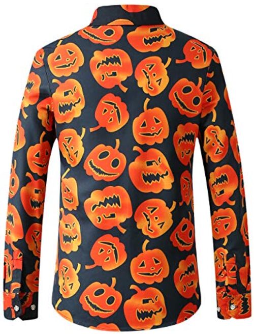 SSLR Men's Fun Button Down Long Sleeve Halloween Shirt