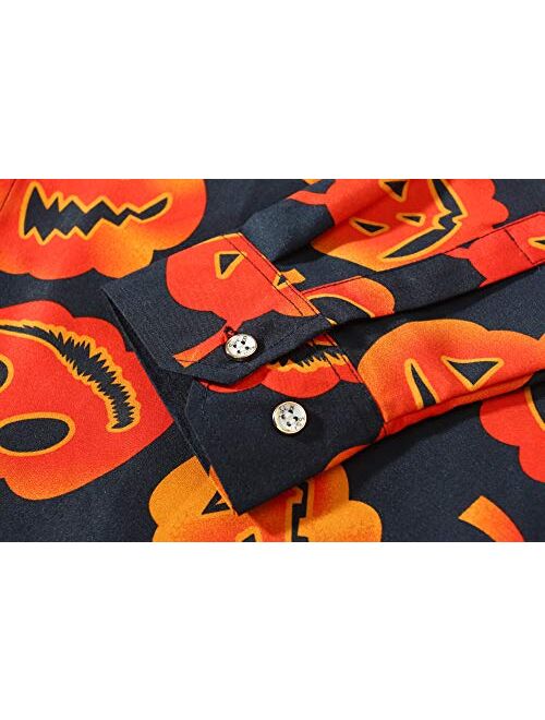 SSLR Men's Fun Button Down Long Sleeve Halloween Shirt