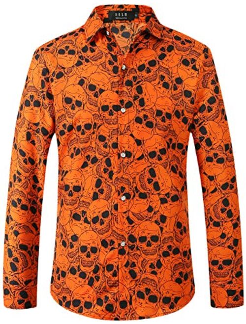 SSLR Men's Fun Button Down Long Sleeve Halloween Shirt