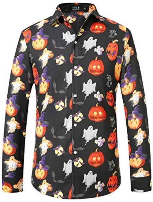 SSLR Men's Fun Button Down Long Sleeve Halloween Shirt