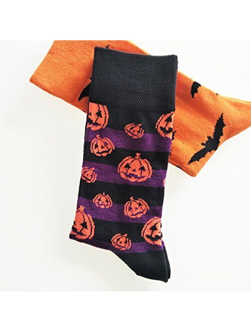 SherryDC Men's Halloween Pumpkins Bats Novelty Fun Crew Length Casual Dress Socks 2-Pack