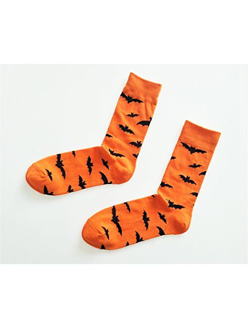 SherryDC Men's Halloween Pumpkins Bats Novelty Fun Crew Length Casual Dress Socks 2-Pack