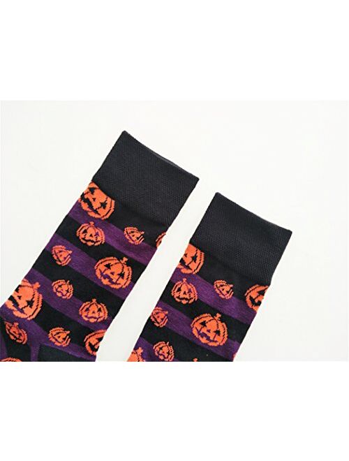 SherryDC Men's Halloween Pumpkins Bats Novelty Fun Crew Length Casual Dress Socks 2-Pack