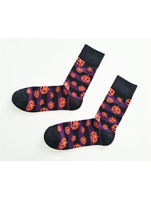 SherryDC Men's Halloween Pumpkins Bats Novelty Fun Crew Length Casual Dress Socks 2-Pack