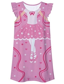 uideazone Girls Nightgown Nightshirt Pajamas Flutter Sleeve Nightdress Sleepwear Pajamas Dress 5-12 Years