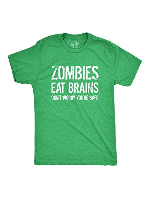 Mens Zombies Eat Brains So You're Safe Funny T Shirt Sarcastic Humor Halloween