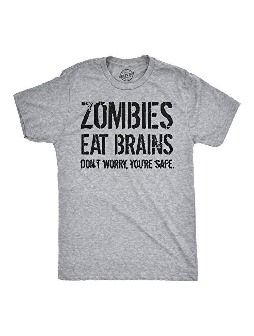 Mens Zombies Eat Brains So You're Safe Funny T Shirt Sarcastic Humor Halloween