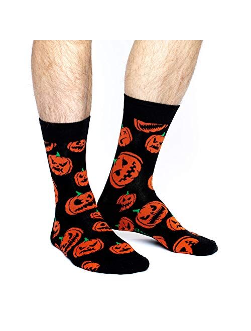 Good Luck Sock Men's Halloween Pumpkins Socks - Black, Adult Shoe Size 7-12