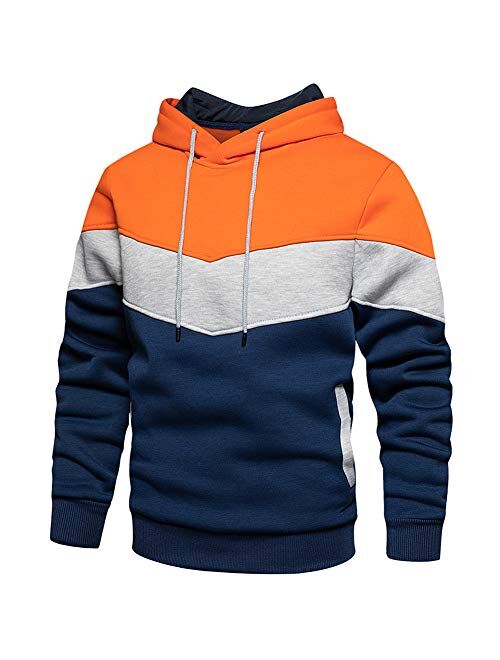 DUOFIER Mens Athletic Hoodies Color Block Hooded Fleece Sweatshirt