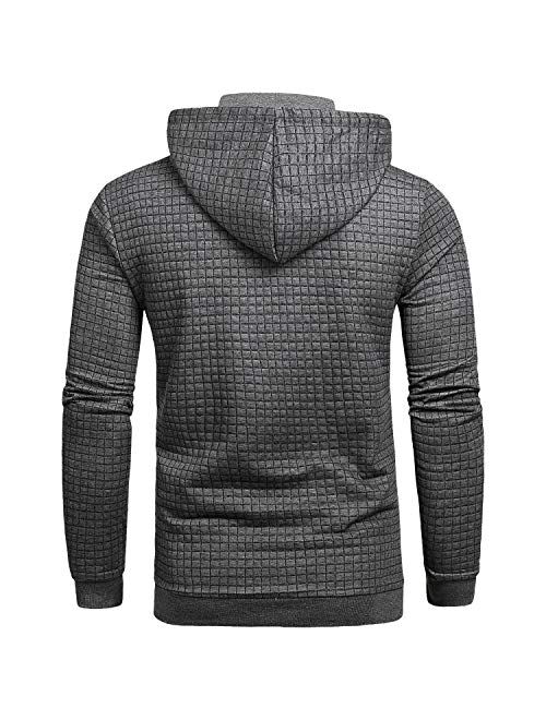 Mens Pullover Hoodie Long Sleeve Hooded Sweatshirt Casual Hoodies Square Pattern