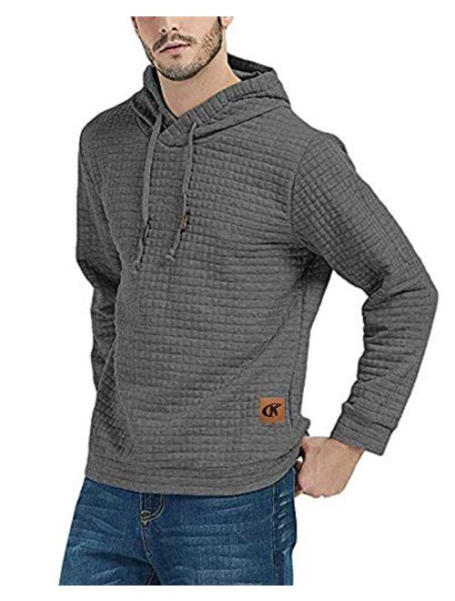 Mens Pullover Hoodie Long Sleeve Hooded Sweatshirt Casual Hoodies Square Pattern