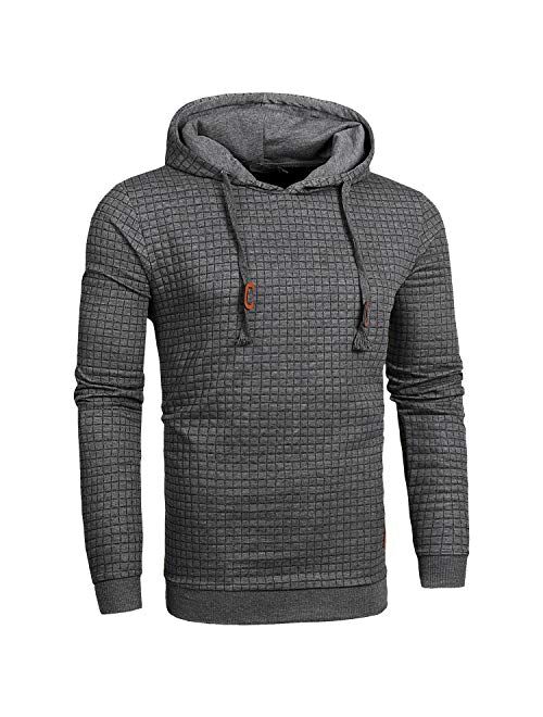 Mens Pullover Hoodie Long Sleeve Hooded Sweatshirt Casual Hoodies Square Pattern