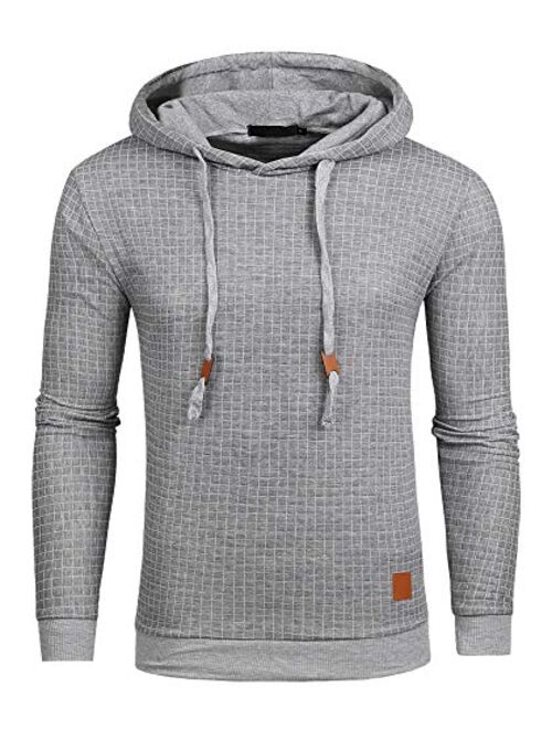 Mens Pullover Hoodie Long Sleeve Hooded Sweatshirt Casual Hoodies Square Pattern