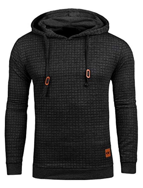 Mens Pullover Hoodie Long Sleeve Hooded Sweatshirt Casual Hoodies Square Pattern