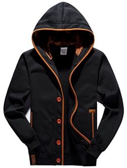 YuKaiChen Men's Fleece Hoodie Button-up Jacket Hooded Sweatshirt