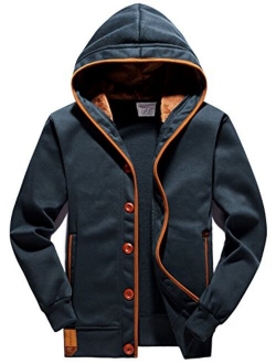 YuKaiChen Men's Fleece Hoodie Button-up Jacket Hooded Sweatshirt