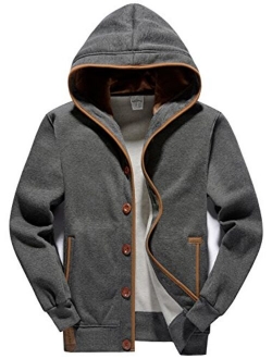 YuKaiChen Men's Fleece Hoodie Button-up Jacket Hooded Sweatshirt