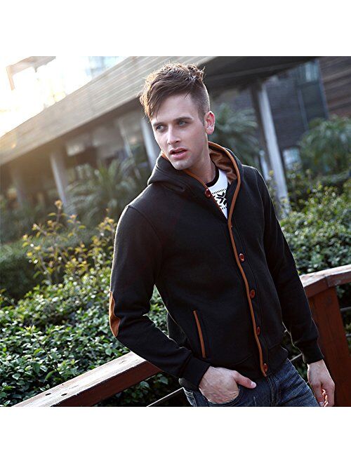 YuKaiChen Men's Fleece Hoodie Button-up Jacket Hooded Sweatshirt