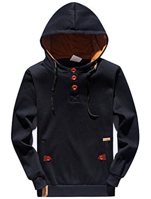 YuKaiChen Men's Fleece Hoodie Button-up Jacket Hooded Sweatshirt