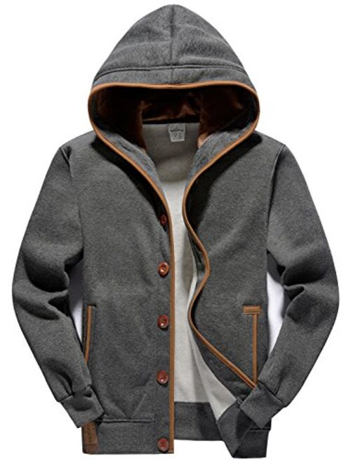 YuKaiChen Men's Fleece Hoodie Button-up Jacket Hooded Sweatshirt