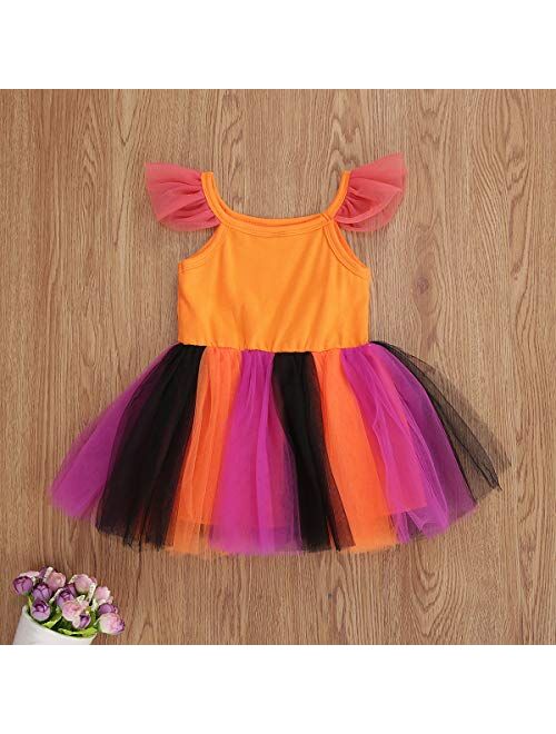 Toddler Kids Baby Girls Halloween Dress Pumpkin Tutu Dress Ghost Skirts Halloween Outfits