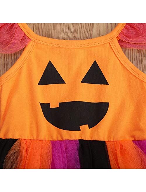 Toddler Kids Baby Girls Halloween Dress Pumpkin Tutu Dress Ghost Skirts Halloween Outfits