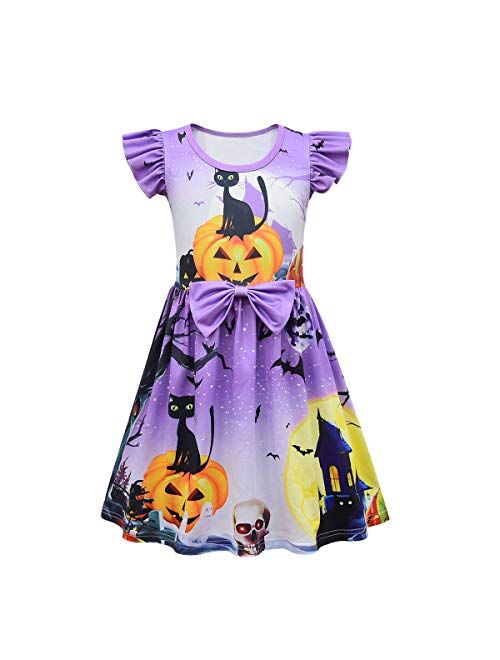 Jimdan Toddler Pumpkin Halloween Flutter Sleeve Dress for Girls