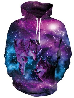 uideazone Men Women 3D Graphic Printed Plus Velvet Hooded Sweatshirt Casual Pullover Hoodie with Big Pockets