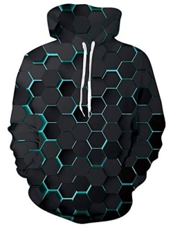 uideazone Men Women 3D Graphic Printed Plus Velvet Hooded Sweatshirt Casual Pullover Hoodie with Big Pockets