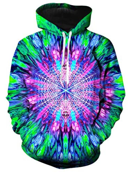 uideazone Men Women 3D Graphic Printed Plus Velvet Hooded Sweatshirt Casual Pullover Hoodie with Big Pockets