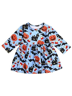 Kids Halloween Custume Baby Girl Dress Outfit Long Sleeve Pumpkin Ghost Party Carnival Clothes