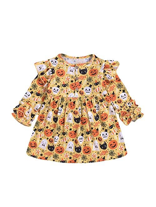 Kids Halloween Custume Baby Girl Dress Outfit Long Sleeve Pumpkin Ghost Party Carnival Clothes