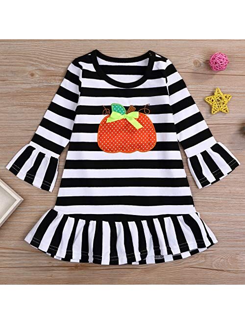 Toddler Girl Dresses Long Sleeve Pumpkin Striped Dress Skirts with Outfits Sets