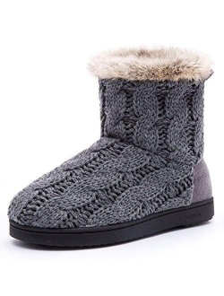 Women's Comfort Woolen Yarn Woven Bootie Slippers Memory Foam Plush Lining Slip-on House Shoes