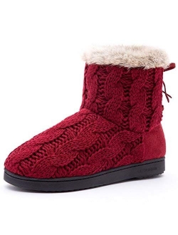 Women's Comfort Woolen Yarn Woven Bootie Slippers Memory Foam Plush Lining Slip-on House Shoes