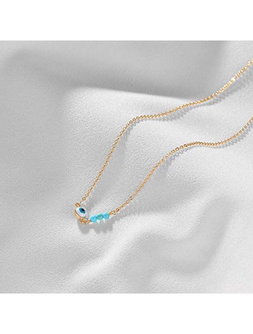 LOYATA Dainty Ankle Bracelet,14K Gold Plated Tiny Bead Anklet Dainty White Cubic Zirconia Cross Tassel Foot Chain Cute Lucky Moon Evil Eye Foot Jewelry Boho Anklets for W