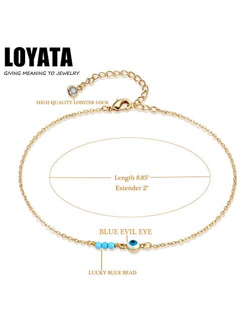 LOYATA Dainty Ankle Bracelet,14K Gold Plated Tiny Bead Anklet Dainty White Cubic Zirconia Cross Tassel Foot Chain Cute Lucky Moon Evil Eye Foot Jewelry Boho Anklets for W