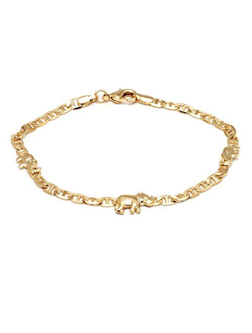 Barzel 18K Gold Plated Flat Marina Elephant Anklet